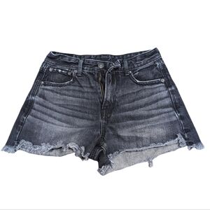 American Eagle Super High Hi Rise Festival Shorts Faded Black Denim Cutoff sz 0